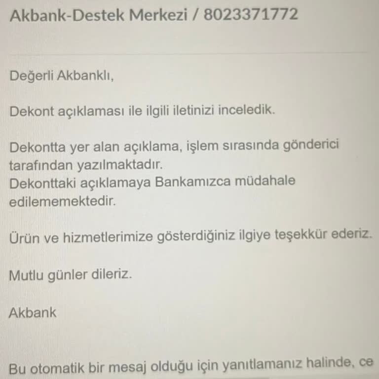 Akbank Dekont Açıklama Sorunu: Müşteri Hizmetleri Çözüm Sunamıyor