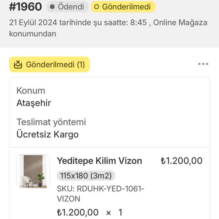 Reydeko Halı Mağazası'ndan Ulaşılamayan Sipariş