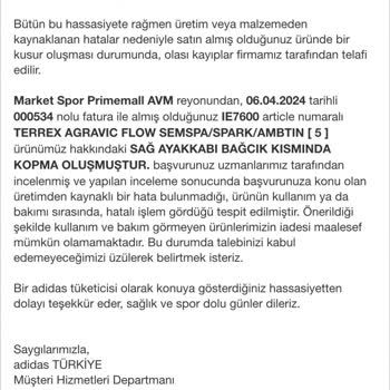 Adidas Ayakkabının 6 Ayda Dağılan Kalitesi