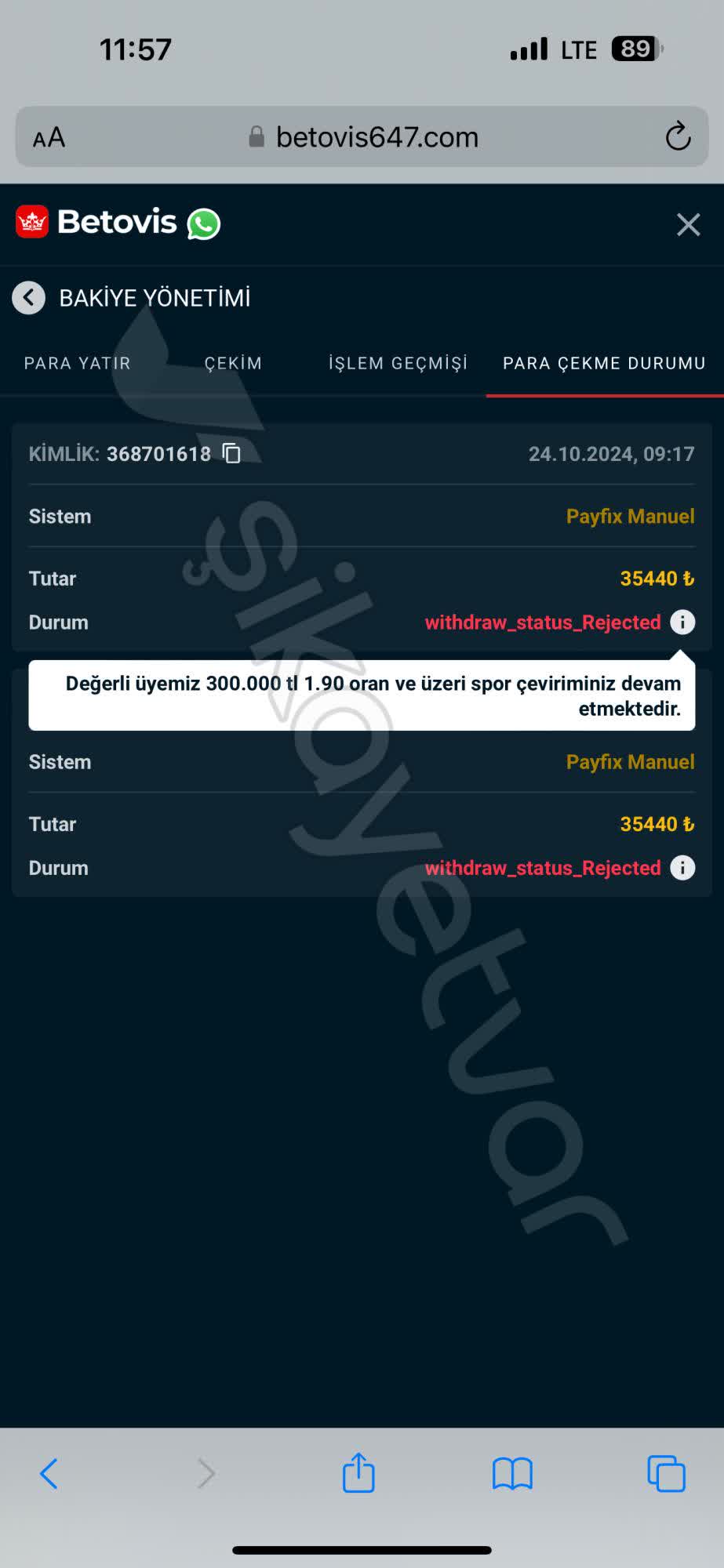 Betovis Sitesinde \u00d6deme Problemleri - \u015eikayetvar