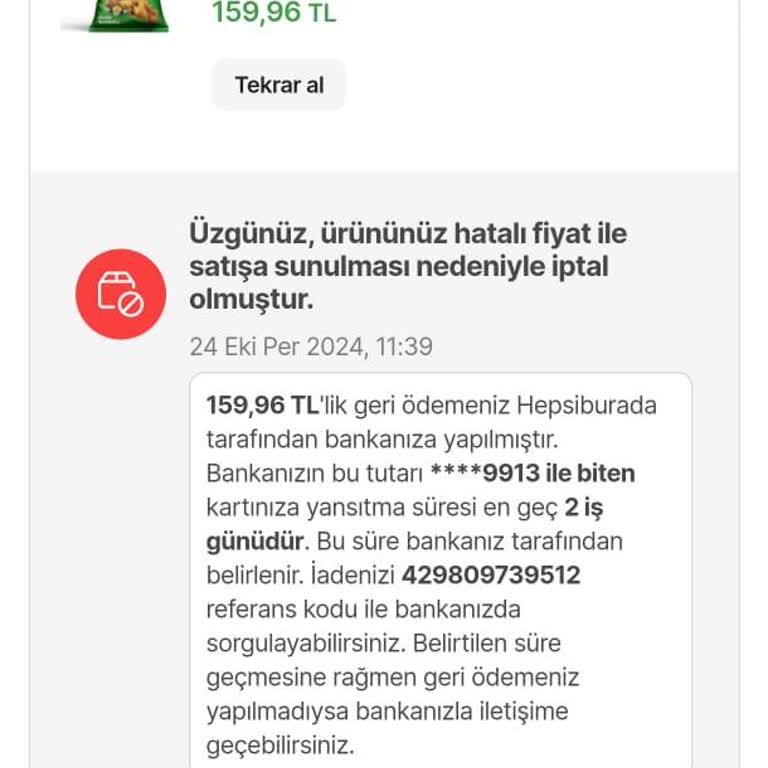 Züber Yanlış Fiyatlandırma Nedeniyle İptal Edilen Sipariş