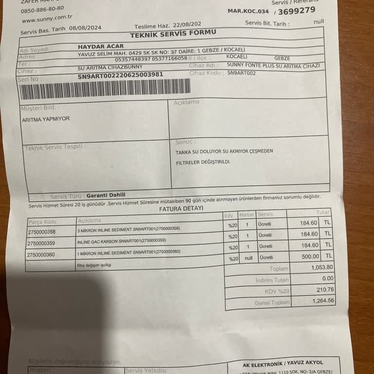 Sunny Su Arıtma Cihazı Mağduriyeti