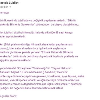 Bubilet Bilet İptali Ve Değişimi Konusunda Yetersiz Hizmet