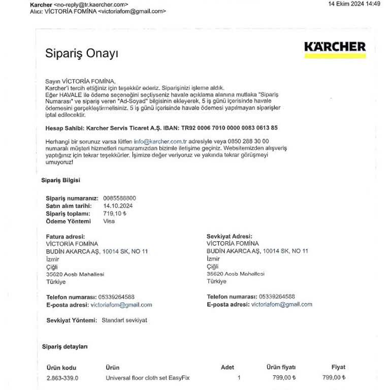 Online Sipariş Kabusu: Karcher Müşteri Hizmetleri Yetersizliği