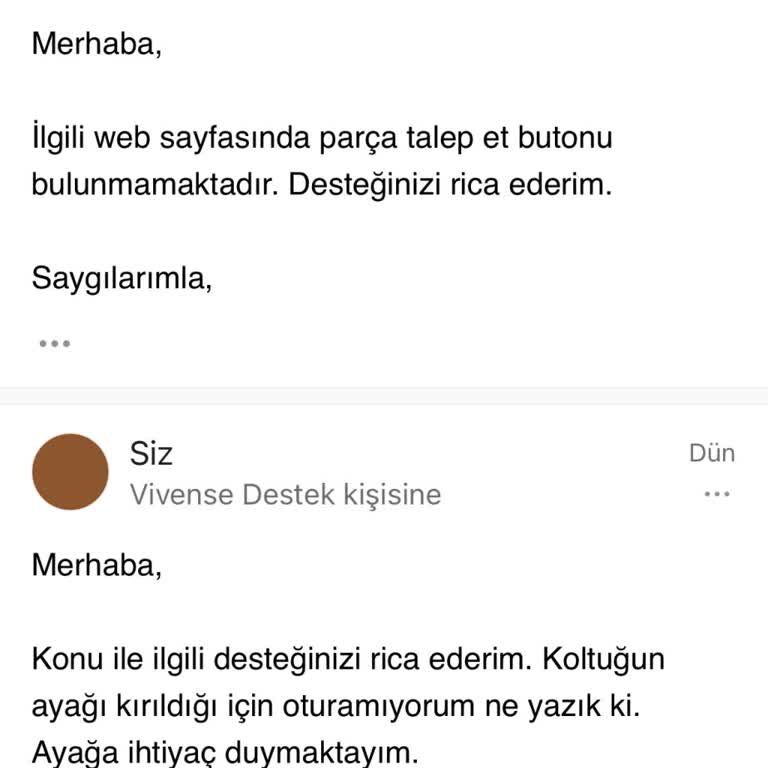 Vivense'den Aldığım Koltuğun Ayağı Kırıldı, Destek Alamıyorum!