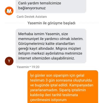 Migros Sanal Market'te Stok Sorunu Ve Sipariş İptali
