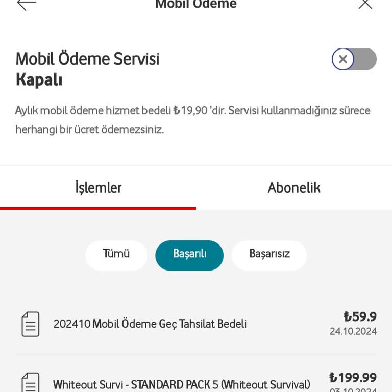 Vodafone Mobil Ödeme Ücretlendirmesi Hakkında Adil Olmayan Uygulama