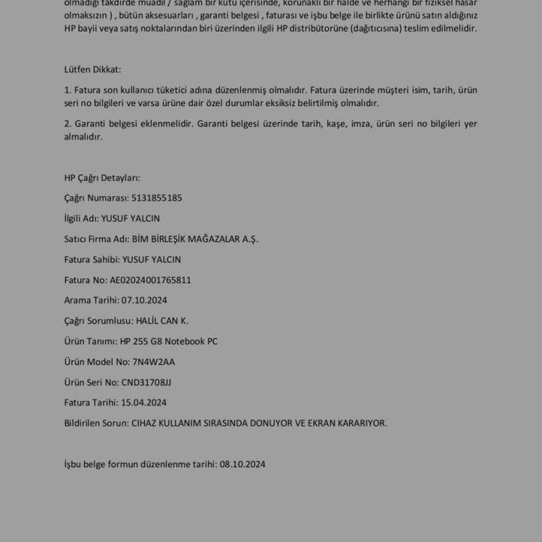 HP Laptop İade Ve Değişim Sorunu