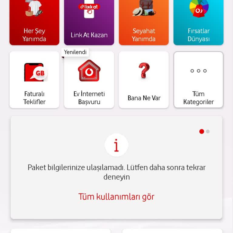 Vodafone Yanımda Uygulamasında Kalan Kullanım Sorunu