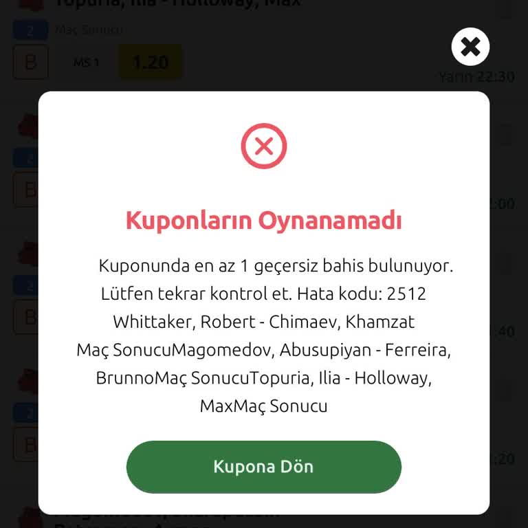 Bilyoner Bahis Kuponu Hatası Ve Destek Sorunu