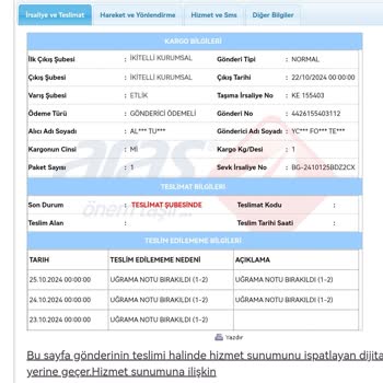 Aras Kargo'nun Yetersiz Hizmeti Ve Müşteri İlgisizliği