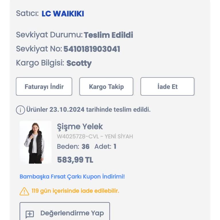 LCW'den Aldığım Ürün Teslim Edilmedi