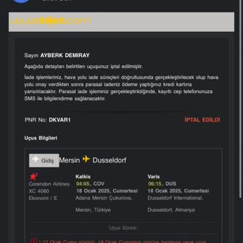 İptal Edilen Bilet Ve Geri Ödeme Sorunu