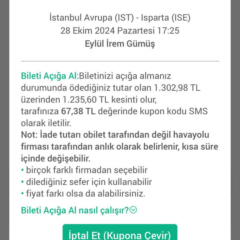 Promosyon Bileti Tarih Değiştirememe Sorunu