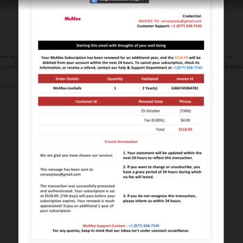 İzinsiz McAfee Ödemesi Ve Yanlış Fatura Sorunu
