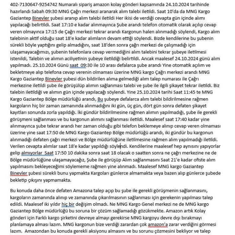 MNG Kargo Gaziantep Şubesi Alım Sorunu