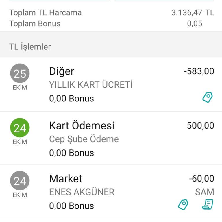 Yıllık Kart Aidatı İadesi Talebim