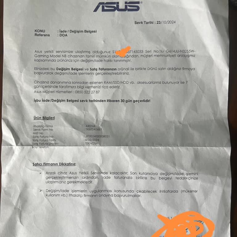 Teknosa'dan Alınan Laptop İçin İade Sorunu