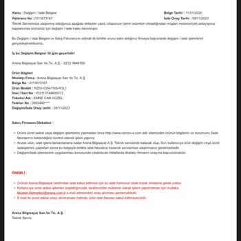 Garanti Sürecinde İade Ve İletişim Sorunları