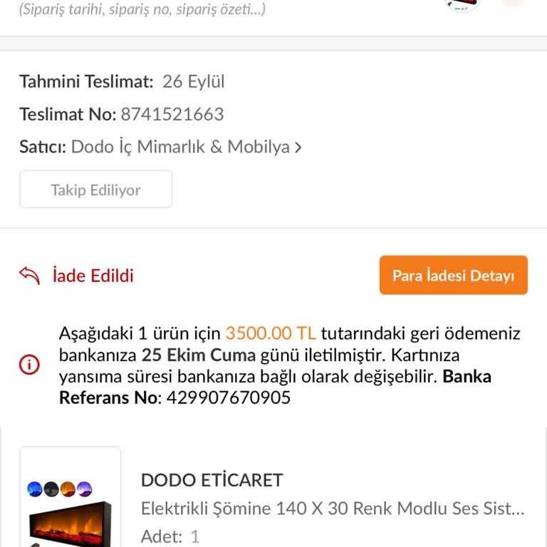 Şömine İadesi Ve Fiyat Artışı Mağduriyeti