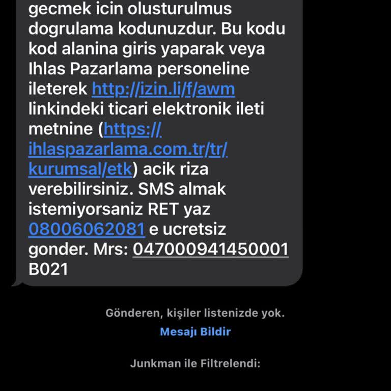 İhlas Ev Aletleri İhlas Pazarlama'dan İstenmeyen Onay Kodu Ve