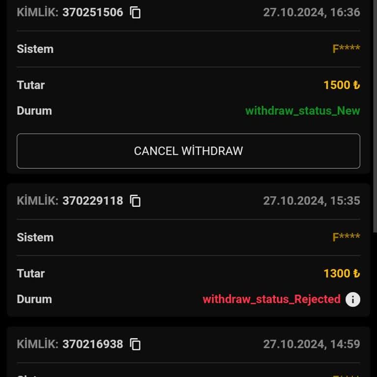 Betranos Sitesinde Sürekli İptal Olan Çekim İşlemleri