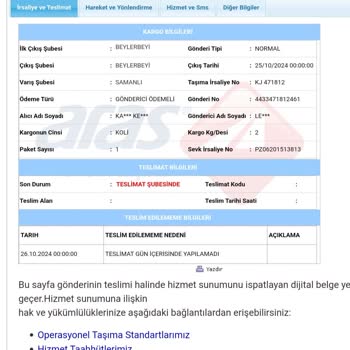 Aras Kargo Bursa Samanlı Şubesi Teslimat Sorunları