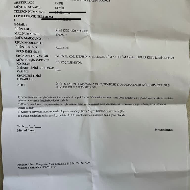 Kullanım Sonrası Arızalanan Koltuk Yıkama Cihazı Ve İade Süreci Sorunları