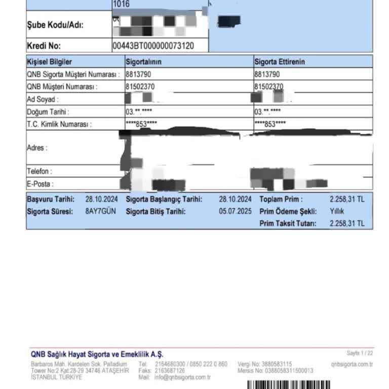 Hayat Sigortası Poliçesi İptal Talebi