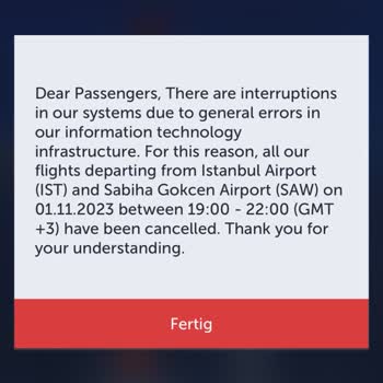 Turkish Airlines Ticketstornierungsmeldung in App führte zu Betrug durch Fake-Webseite