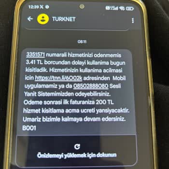 TurkNet Borç Mesajı Ve Hizmet Kısıtlaması Sorunu