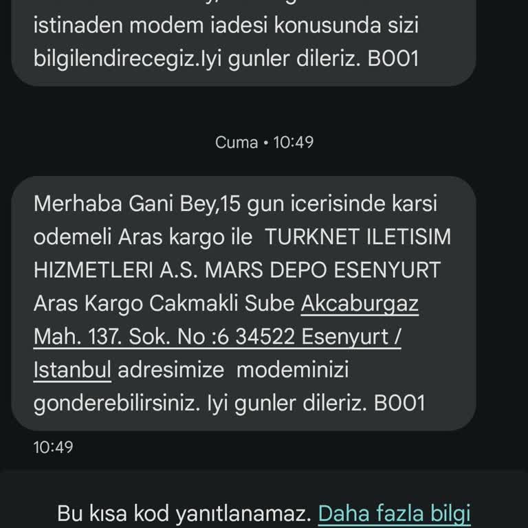 Modem İade Kodunu Alamıyorum!