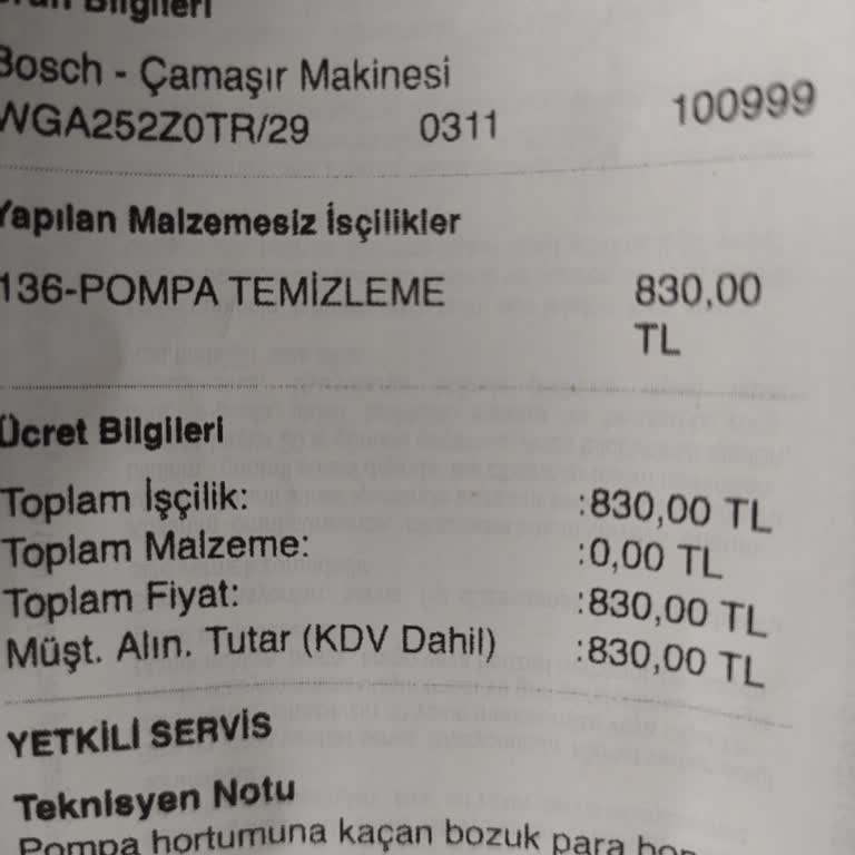 Bosch Çamaşır Makinesi Arızası: Haksız Servis Ücreti Talebi