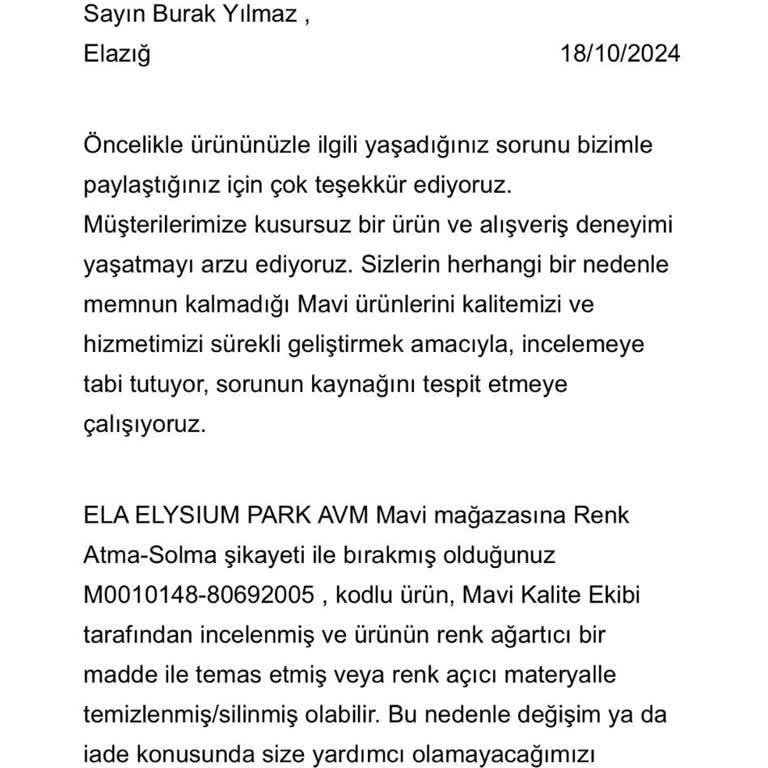 Garanti Süresi Dolmadan Renk Atan Ürün