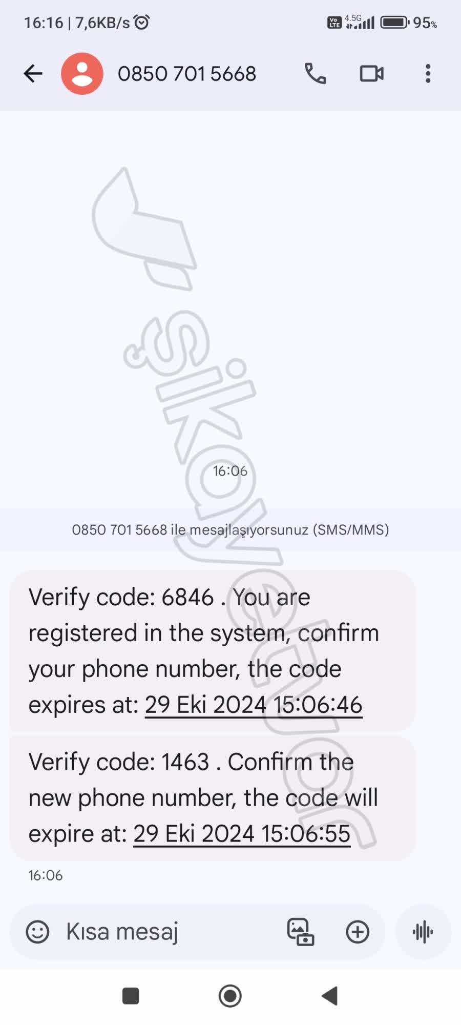 08507015668 Yetkisiz Onay Kodu Mesajı - Şikayetvar