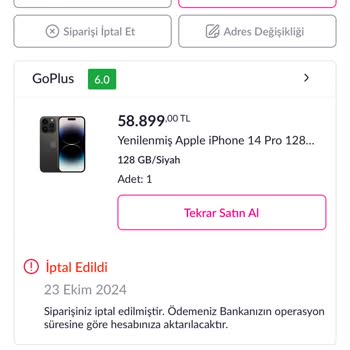 İptal Edilen Ürünün Para İadesi Yapılmıyor