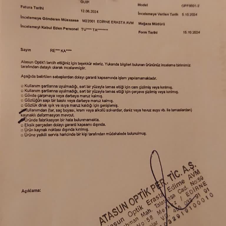 Atasun Optik'te Müşteri Memnuniyeti Hayal Kırıklığı