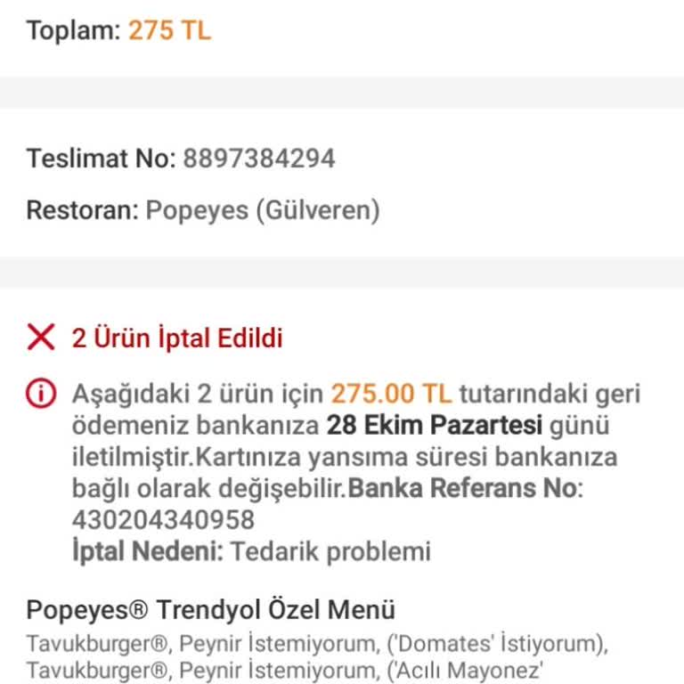 Trendyolgo'da İptal Edilen Sipariş Ve Yanıltıcı Restoran Görüntüleme