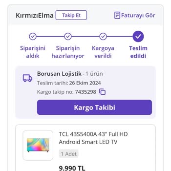 Fatura Talebi Karşılanmayan TV Siparişi