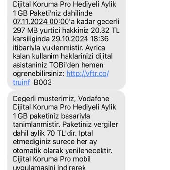 Vodafone Ek Paket Ücreti Ve Hatalı GB Sorunu