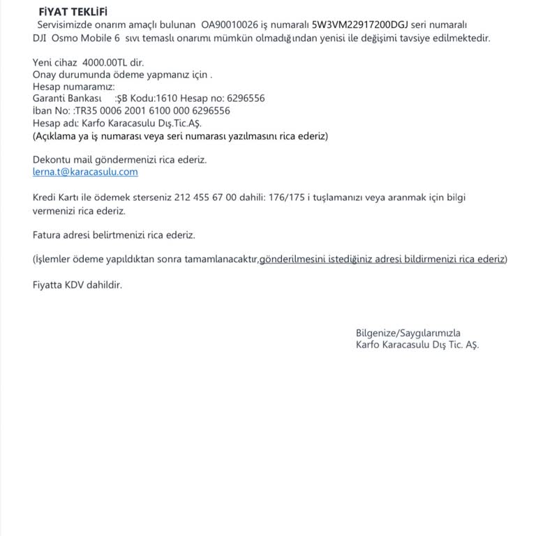 Garanti Kapsamında Red Edilen Onarım Talebi