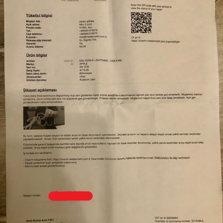 Media Markt'ta Çözülmeyen Şarj Kablosu Sorunu