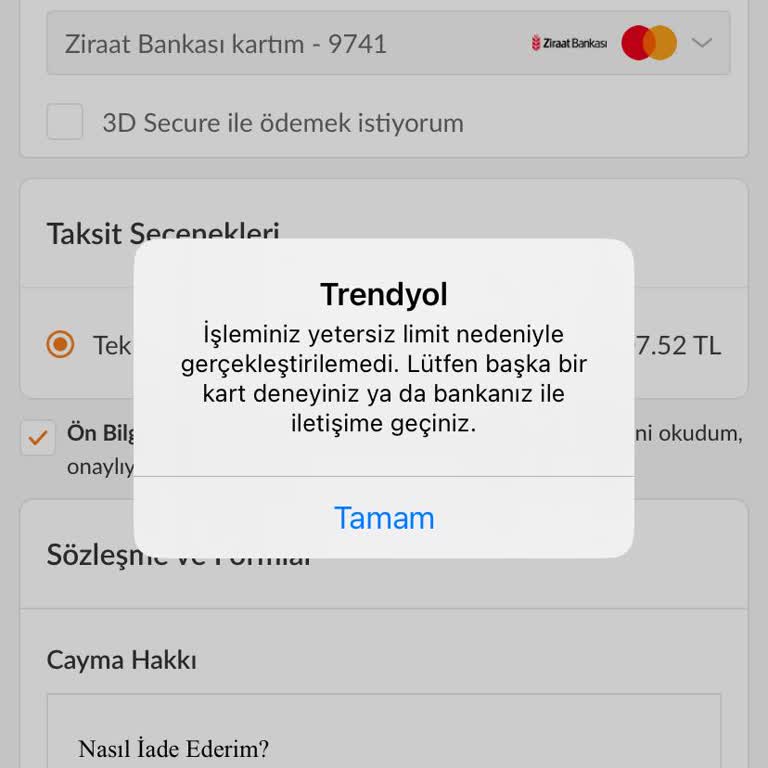Ziraat Genç Kart İle İnternet Alışverişinde Yetersiz Bakiye Sorunu