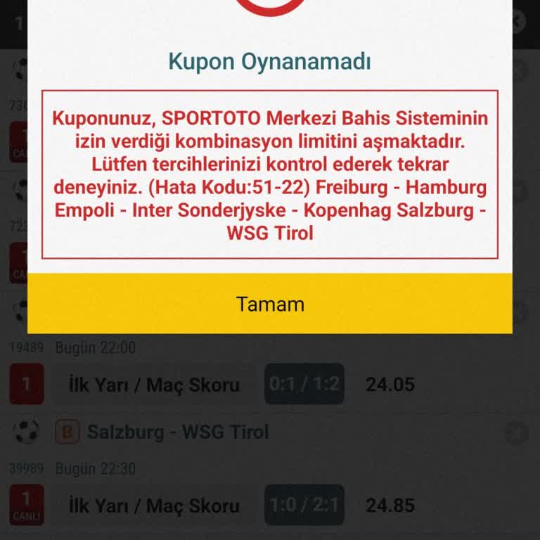 Kupon Oynama Sorunu: 51-22 Hata Kodu Ve Kombinasyon Limiti Uyarısı