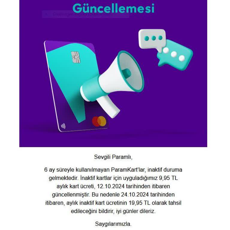 ParamKart İnaktif Ücretlendirme Sorunu
