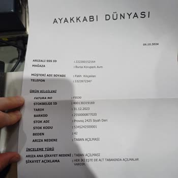 Ayakkabı Dünyası'ndan Alınan Ayakkabıda Çatlama Sorunu