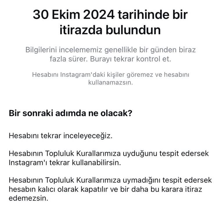 Haksız Kapatılan Instagram Hesabımın Geri Açılmasını İstiyorum