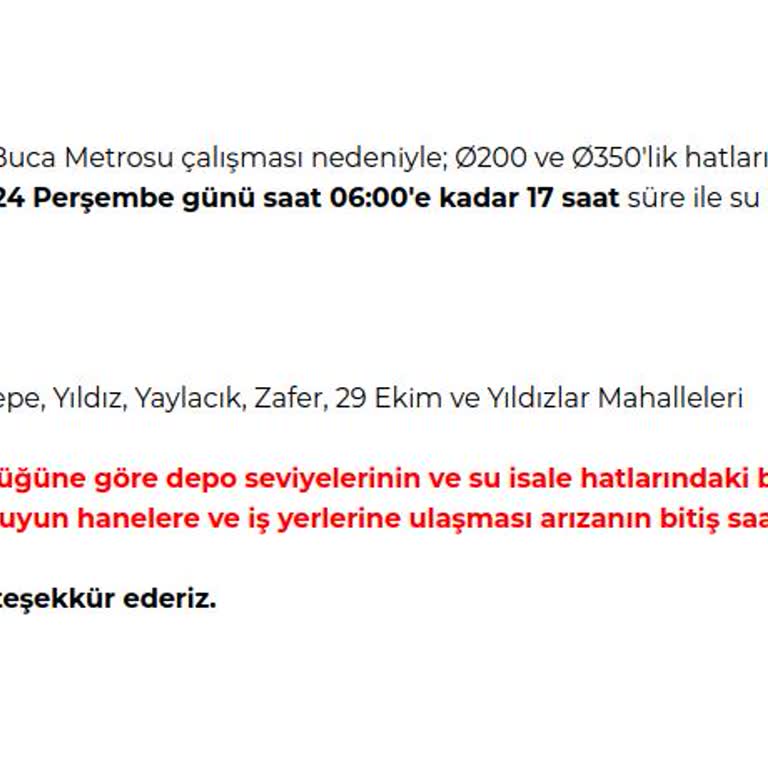 Planlı Su Kesintisi Bilgilendirmesi Eksikliği
