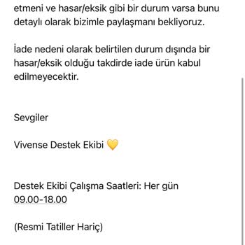 Vivense'den İptal Edilen Ürün Ve Geciken Para İadesi