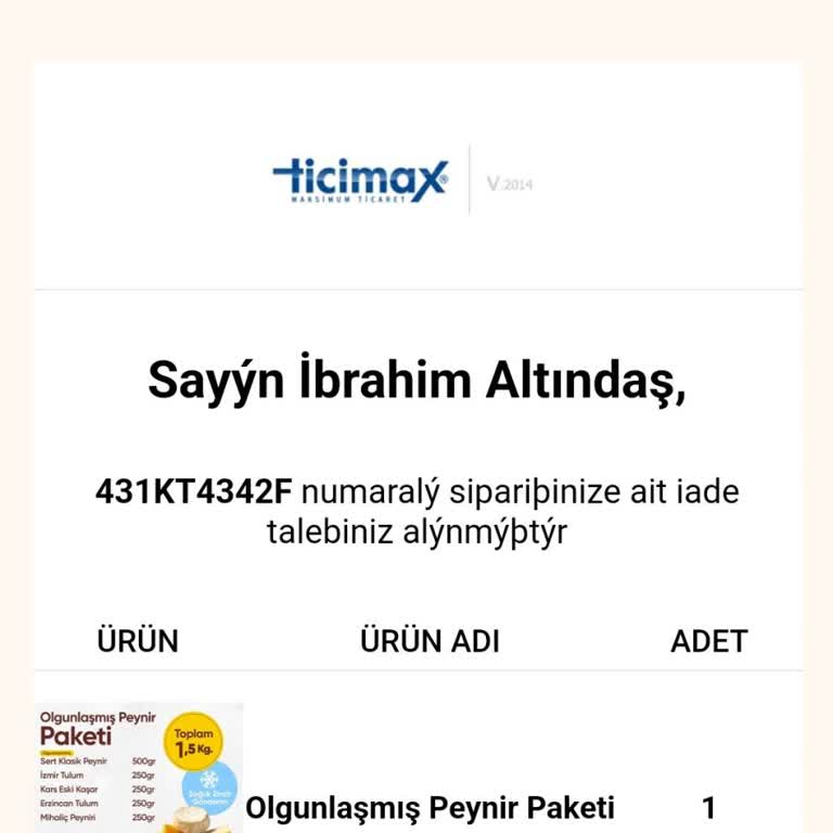 İnternet Peynircisinden Teslim Edilmeyen Sipariş Ve İade Sorunu